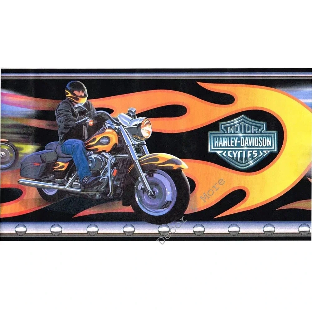 Genuine HARLEY DAVIDSON Motorcycles Bikers‎ Orange Flames Wallpaper Border